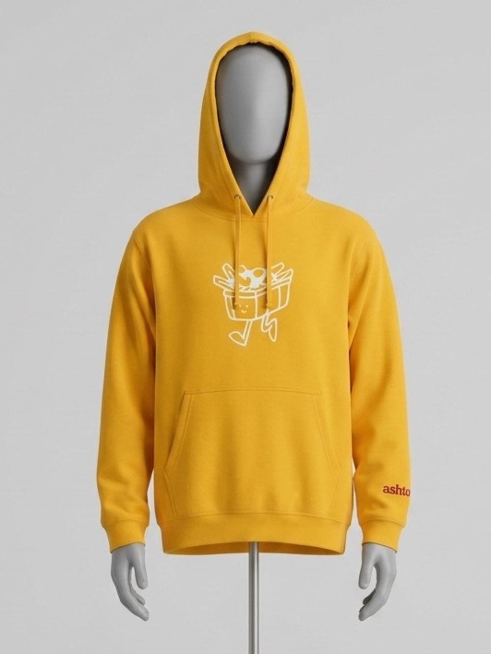Official Chez Ashton Yellow Poutine Mascot Hoodie, Size Large